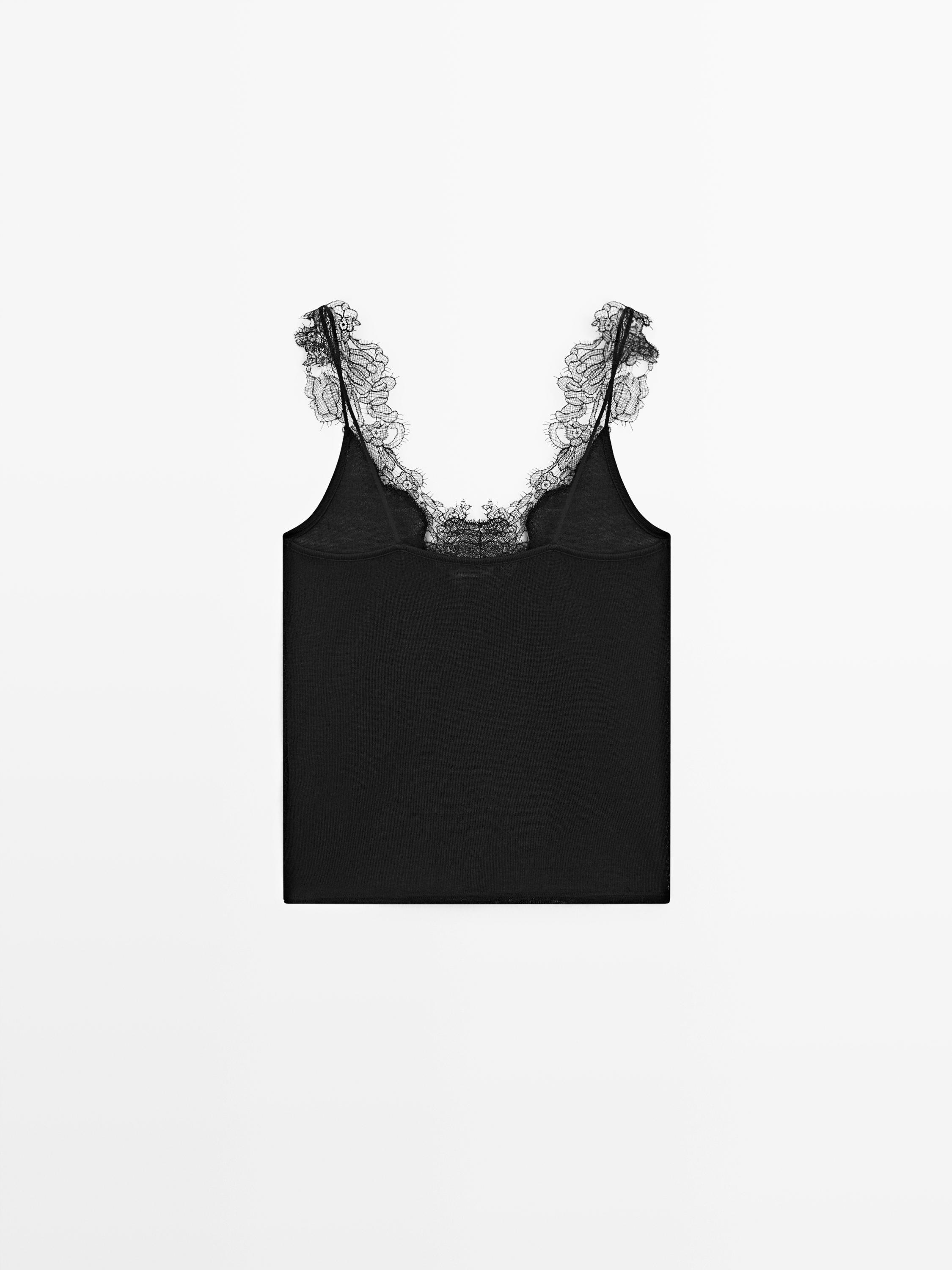 Top en maille à bretelles et dentelle